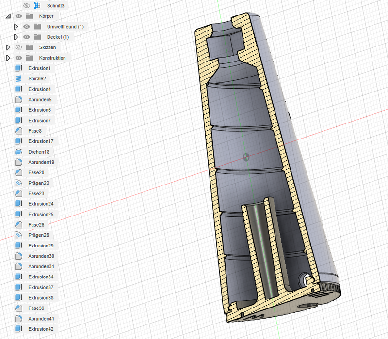 CAD-Schnittansicht eines konstruierten Bauteils
